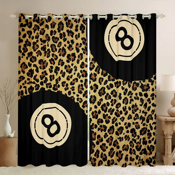 Feelyou Brown Leopard Print Black Out Curtains, Billiards Curtains Pack of 2 (42x63 Each)