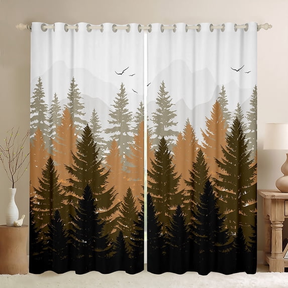 Feelyou Brown Pine Tree Curtains Pack of 2 (42x84 Each), Jungle Plant Botanical Curtains Blackout, Nature Scenery Print Bedroom Curtains, Blackout Curtains Room Decor