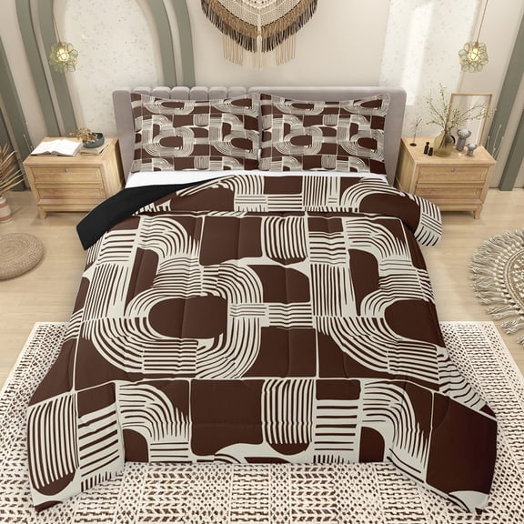 Feelyou Brown Stripe Abstract Bedding Comforter Set, Minimalst Minimalism Twin Comforter Sets, Simple Fashion Style Reversible Bedding Set, Ultra Soft Bedroom Decor, 2 Pieces