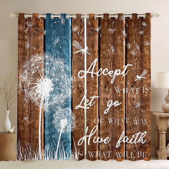 Feelyou Brown Wooden Plank Curtains Pack of 2 (42x84 Each), Retro Western Lake House Curtains Blackout, Rustic Dandelion Bedroom Curtains, Living Room Curtains Decor