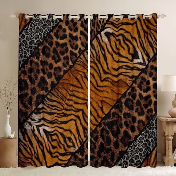 Feelyou Brown Zebra Print Black Out Curtains for Teen, Leopard Cheetah Wildlife Curtains Pack of 2 (42x63 Each), Simple Fashion Style Bedroom Curtains, Curtains and Drapes Decor