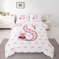 thumbnail image 1 of Feelyou Buffalo Initial Letter Bedding Comforter Set for Kids, Kawaii Pink Ribbon Bow-tie Twin Comforter Sets, Monogrammed S Reversible Bedding Set, Lightweight Room Decor, 2 Pieces, 1 of 9