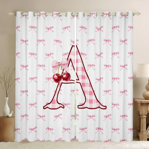 Feelyou Buffalo Initial Letter Black Out Curtains for Kids, Kawaii Pink Ribbon Bow-tie Curtains Pack of 2 (42x63 Each), Monogrammed A Bedroom Curtains, Curtains and Drapes Decor