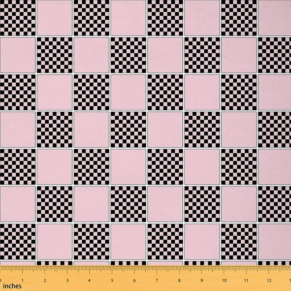 Feelyou Buffalo Plaid Fabric by the Yard 1 Yard, Black Pink Checkered Home Decor Fabric by the Yard, Chic Geometric Sewing Fabric, Super Cozy Room Decor