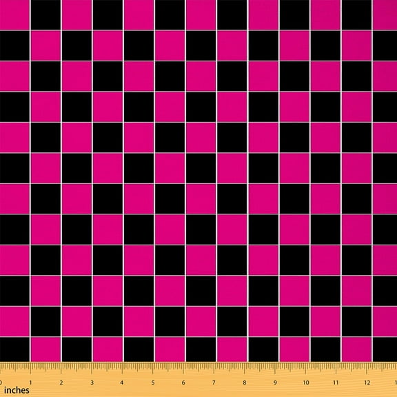 Feelyou Buffalo Plaid Fabric by the Yard 1 Yard, Black Pink Checkered Room Decor Fabric by the Yard, Chic Geometric Fabric for Sewing, Microfiber Bedroom Decor