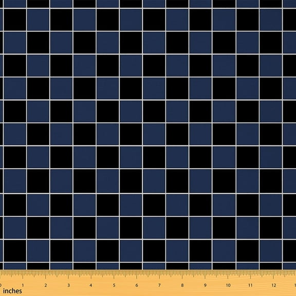 Feelyou Buffalo Plaid Fabric by the Yard 2 Yards, Black Navy Checkered Home Decor Fabric by the Yard, Chic Geometric Artwork Sewing Fabric, Ultra Soft Home Decor