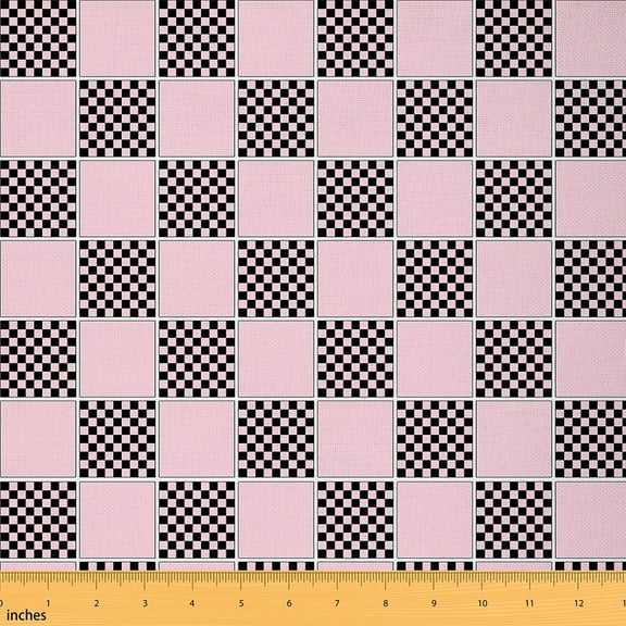 Feelyou Buffalo Plaid Fabric by the Yard 2 Yards, Black Pink Checkered Room Decor Fabric by the Yard, Chic Geometric Fabric for Sewing, Super Cozy Room Decor