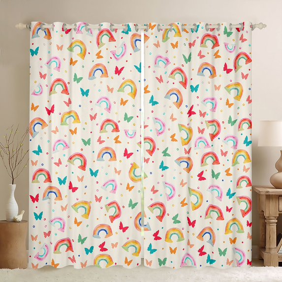 Feelyou Butterfly Animal Curtains Pack of 2 (42x84 Each), Rainbow Curtains Blackout