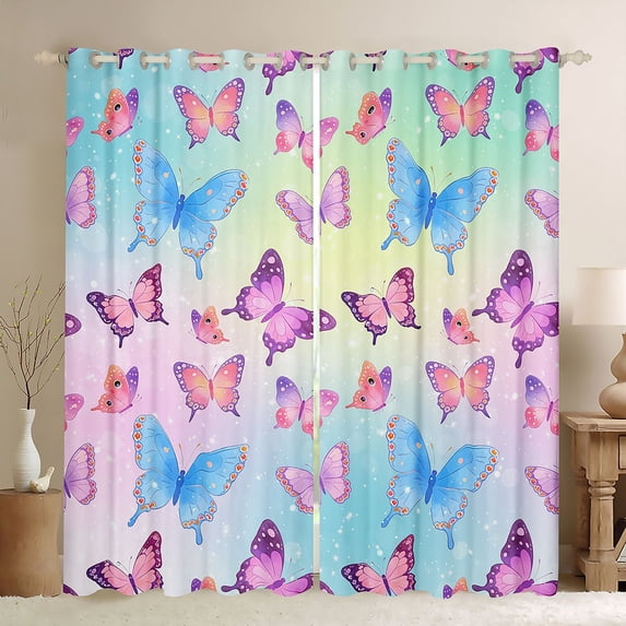 Feelyou Butterfly Black Out Curtains, Rainbow Galaxy Curtains Pack of 2 (42x63 Each)