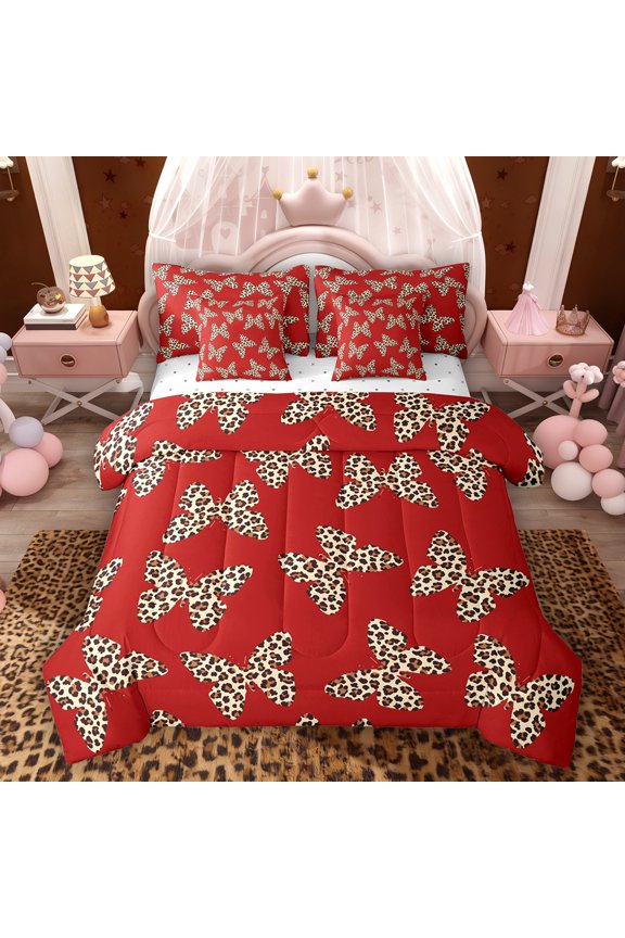 Butterfly Twin Bedding Sets 7-Piece, Leopard Cheetah Print Bedding Comforter Set
