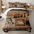 thumbnail image 1 of Feelyou Cabin Outdoor Fishing Quilt King for Men Boys, Mountain Lake Animal King Coverlet Set, Brown, 3pcs, 1 of 7