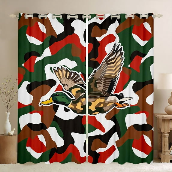 Feelyou Camo Duck Wildlife Curtains Pack of 2 (42x84 Each) for Teen, Rustic Farmhouse Hunting Curtains Blackout, Vintage Camouflage Bedroom Curtains, Black Out Curtains Decor