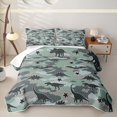 thumbnail image 1 of Feelyou Camo Green Star Dinosaur Silhouette Quilt King for Boys Girls, Prehistoric Wildlife King Coverlet Set, Green, 3-Piece, 1 of 7