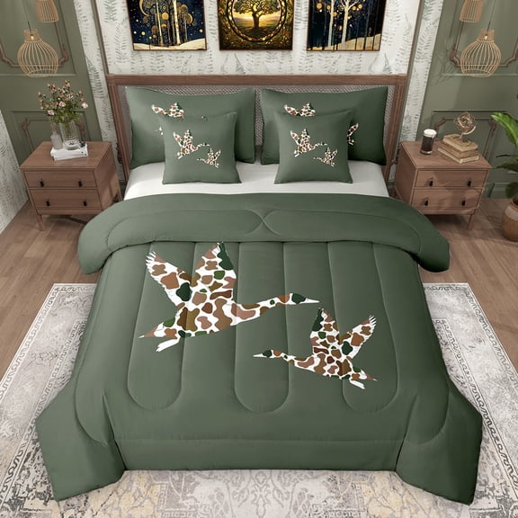Feelyou Camouflage Duck Bedding Comforter Set 7pcs, Jungle Wildlife King Bedding Sets