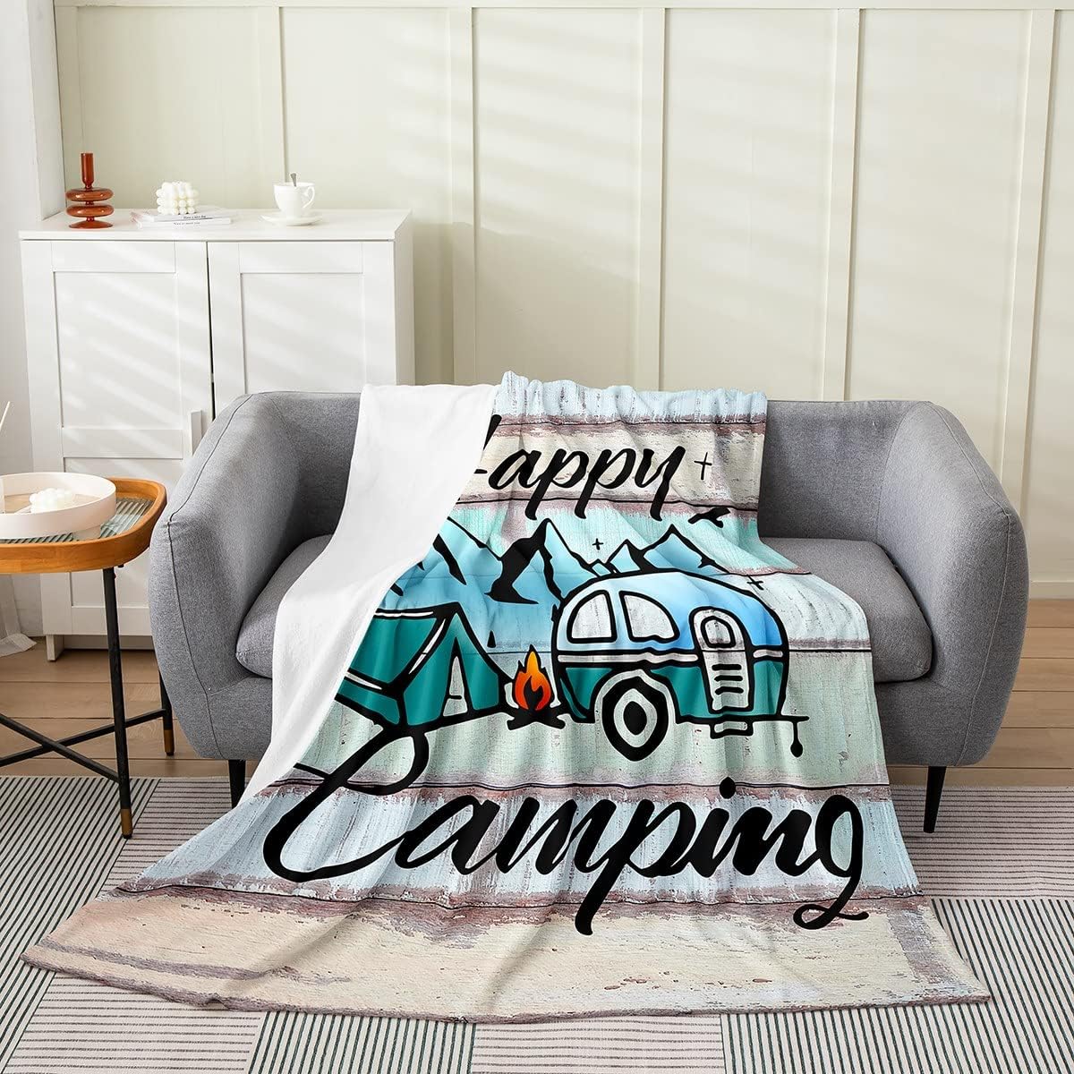 Feelyou Camper Theme All Season,Bed Blanket Happy Camping Plush Throw