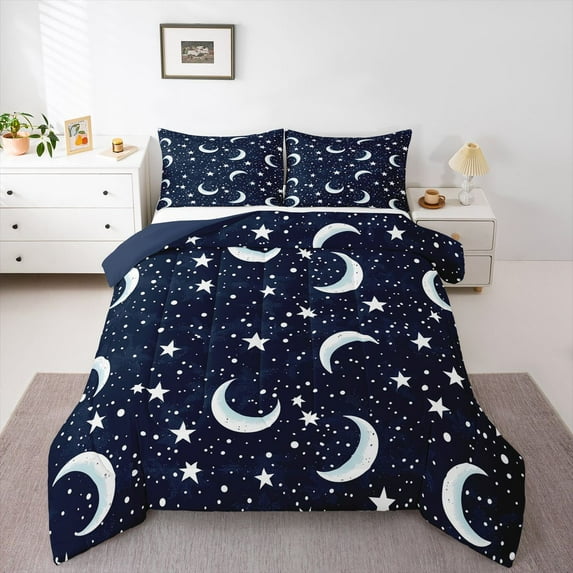 Feelyou Cartoon Astrology Twin Comforter Sets, Glitter Stars Moon Bedding Set, 2 Pieces