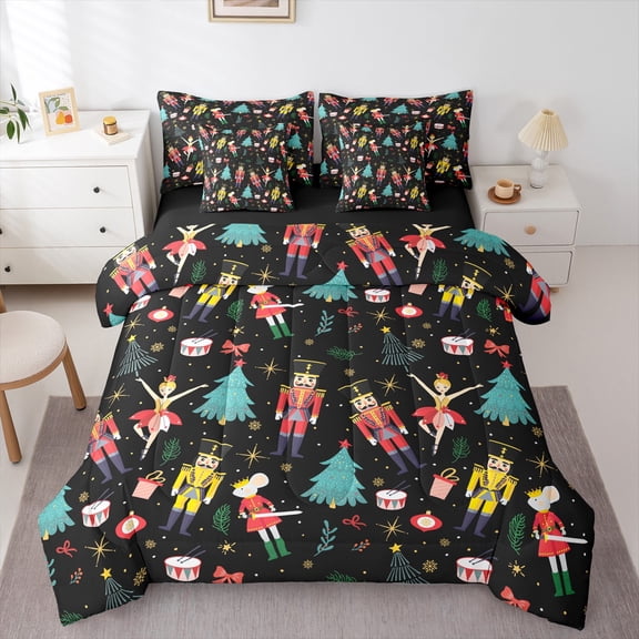Feelyou Cartoon Ballet Princess Bedding Comforter Set 7pcs for Kid, Nutcracker Royal Guarder King Bedding Sets, Christmas Tree Reversible Bed Sheets, Ultra Soft Home Decor, 3pcs