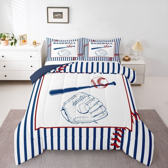 Feelyou Cartoon Baseball Kids Twin Comforter Sets, Ball Gaming Bedding Set, 2-Piece