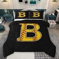 thumbnail image 1 of Feelyou Cartoon Baseball Print Bedding Comforter Set, Monogrammed B Twin Comforter Sets, Black Gold Stripes Abstract Reversible Bedding Set, Breathable Home Decor, 2pcs, 1 of 8