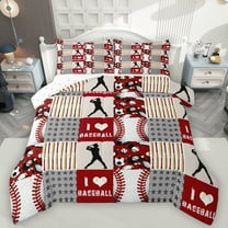 Feelyou Cartoon Baseball Print Bedding Comforter Set, Sports Player Twin Comforter Sets, Red Stripes Patchwork Reversible Bedding Set, Ultra Soft Bedroom Decor, 2pcs