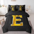 thumbnail image 1 of Feelyou Cartoon Baseball Print Twin Bedding Sets 7-Piece, Monogrammed E Bedding Comforter Set, Black Gold Stripes Abstract Reversible Sheet Sets, Lightweight Room Decor, 1 of 8
