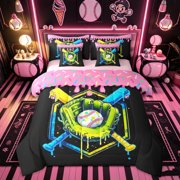 Feelyou Cartoon Baseball Sport Lover Twin Bedding for Boys, Ice Cream Drip Glove Bedding Comforter Set, Pink Reversible, 7pcs