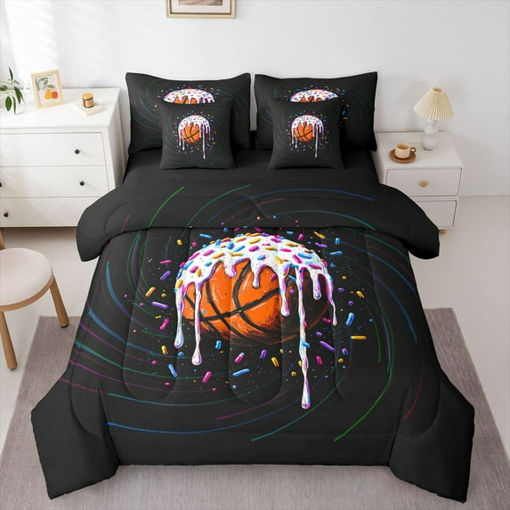 Feelyou Cartoon Basketball Bedding Comforter Set 7pcs, Spiral Stripes King Bedding Sets