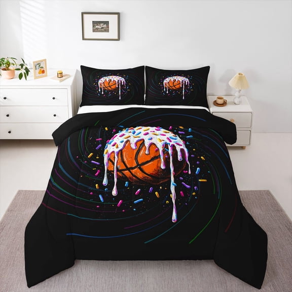 Feelyou Cartoon Basketball Kids Twin Comforter Sets, Spiral Stripes Bedding Set, 2pcs