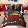 thumbnail image 1 of Feelyou Cartoon Basketball Print Bedding Comforter Set 7 Pieces, Black Red Graffiti Full Bedding Set, Ball Sport Game Reversible Fitted Sheet Flat Sheet, Breathable Home Decor, 1 of 8