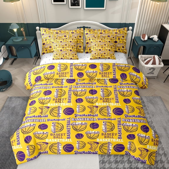 Feelyou Cartoon Basketball Print Bedding Comforter Set 7pcs, Est Sleep Sports King Bedding Sets, Ball Sport Theme Reversible Bed Sheets, Breathable Home Decor