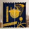 thumbnail image 1 of Feelyou Cartoon Basketball Print Blackout Curtains Set of 2 (52x84 Each), Navy Gold Stripes Window Curtains, Modern City Print Curtains and Drapes, Curtains and Drapes Home Decor, 1 of 6