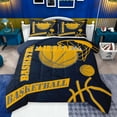 thumbnail image 1 of Feelyou Cartoon Basketball Print Queen Comforter Set, Navy Gold Stripes Bedding Sets, Modern City Print Reversible Bedding Comforter Set, Breathable Home Decor, 3pcs, 1 of 9