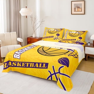 Feelyou Cartoon Basketball Print Twin Sheet Sets, Chic Gold Graffiti Twin Fitted Sheet, Ball Sport Game Flat Sheet, Lightweight Room Decor, 3pcs