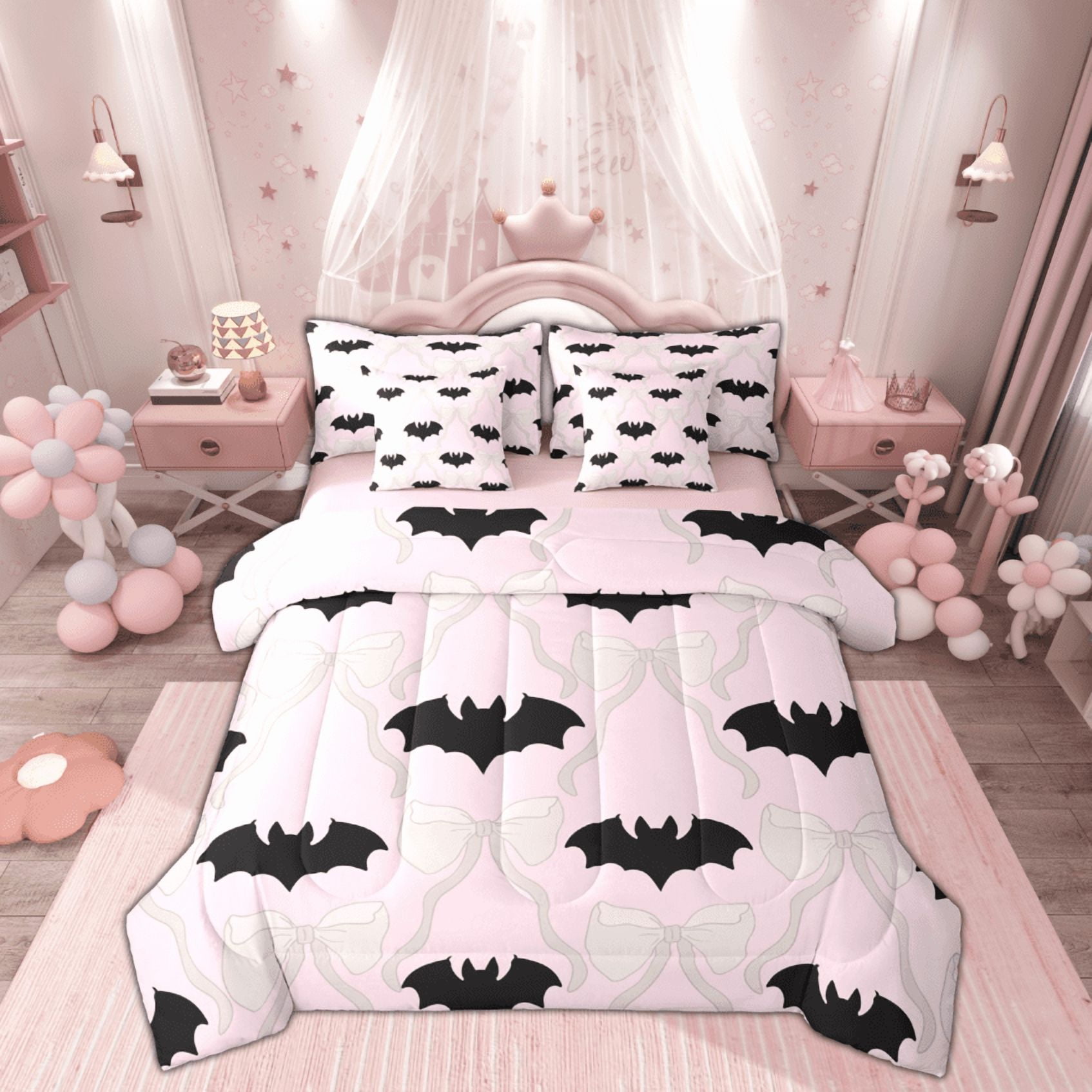 Feelyou Cartoon Bat Teen Bedding Comforter Set 7pcs, Kawaii Princess ...