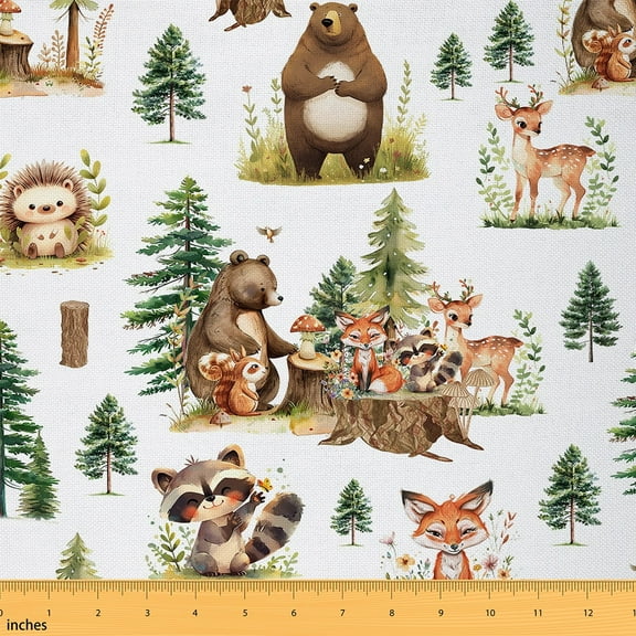 Feelyou Cartoon Bear Fox Fabric by the Yard 2 Yards, Jungle Animal Sewing Fabric, Teens Boys Girls Kids Home Decor Fabric by the Yard, Microfiber Bedroom Decor