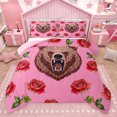 thumbnail image 1 of Feelyou Cartoon Bear Teens Queen Comforter Set, Kawaii Farmhouse Animal Bedding Sets, Romantic Rose Flower Reversible Bedding Comforter Set, Breathable Home Decor, 3 Pieces, 1 of 8