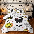 thumbnail image 1 of Feelyou Cartoon Black Cat Twin Quilt Set, Happy Halloween Pumpkin Castle Twin Coverlet Set, White Orange, 2-Piece, 1 Comforter and 1 Pillowcase, 1 of 7