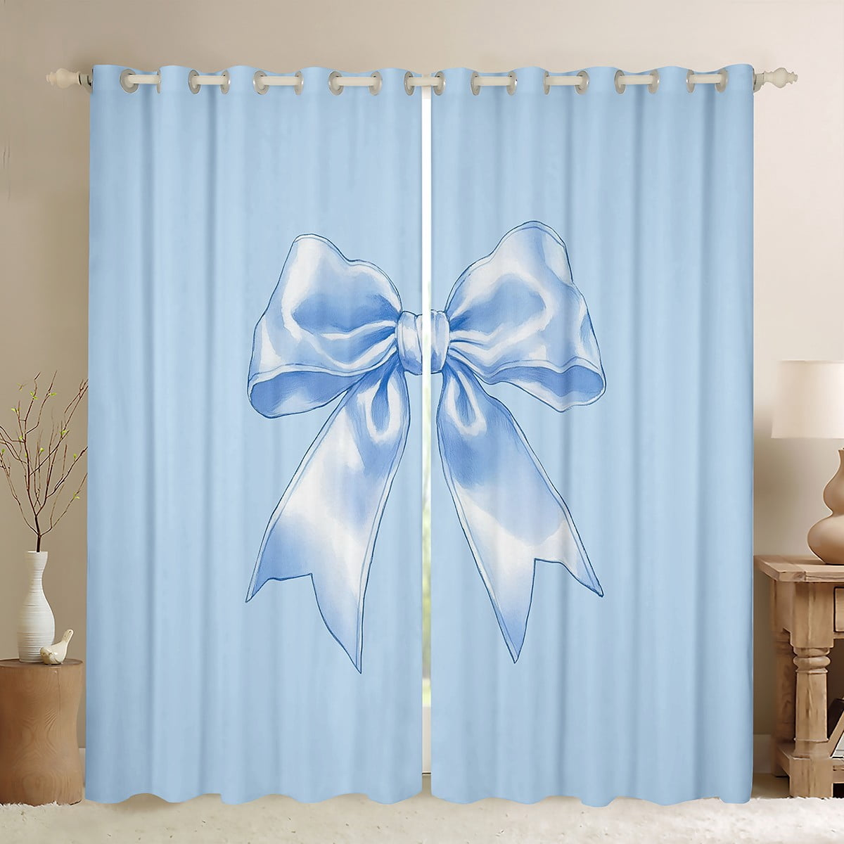 Feelyou Cartoon Blue Bowknot Blackout Curtains Set of 2 (52x84 Each ...