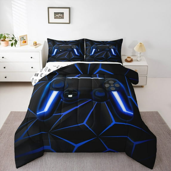 Feelyou Cartoon Blue Gamepad Bedding Comforter Set, Futuristic Stripes ...