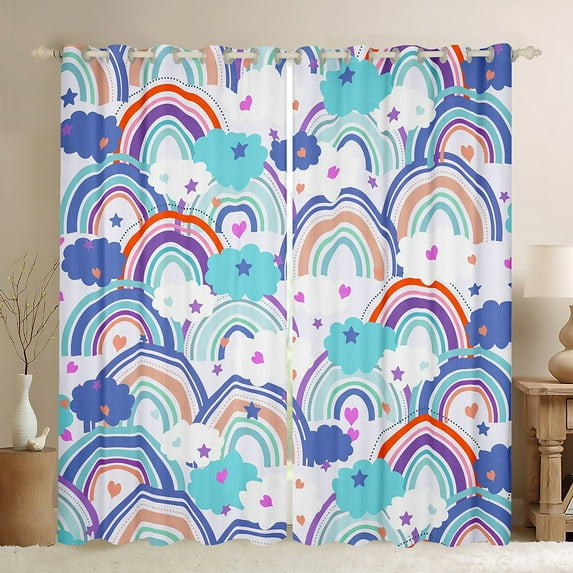 Feelyou Cartoon Blue Rainbow Curtains Pack of 2 (42x84 Each) for Kids ...