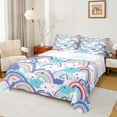thumbnail image 1 of Feelyou Cartoon Blue Rainbow Twin Sheet Sets for Kids, Dreamy Starry Sky Cloud Twin Fitted Sheet, Cute Love Heart Flat Sheet, Breathable Home Decor, 3 Pieces, 1 of 8