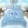 thumbnail image 1 of Feelyou Cartoon Blue Ribbon Queen Comforter Set for Kid, Glitter Dreamy Stars Bedding Sets, Modern Fashion Bow-tie Reversible Bedding Comforter Set, Lightweight Room Decor, 3pcs, 1 of 8