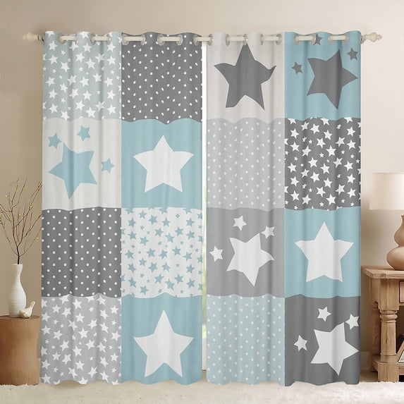 Feelyou Cartoon Blue Stars Black Out Curtains for Kids, Polka Dots Patchwork Curtains Pack of 2 (42x63 Each), Buffalo Plaid Bedroom Curtains, Curtains and Drapes Room Decor