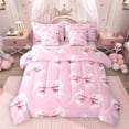 thumbnail image 1 of Feelyou Cartoon Bow-tie Bedding Comforter Set 7pcs, Pink Butterfly Knot King Bedding Sets, 1 of 8
