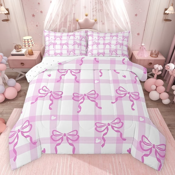 Feelyou Cartoon Bowknot Child Full Size Comforter Sets, Girly Purple Bow-tie Bedding Comforter Set, Dreamy Princess Style Reversible Bedding Sets, Luxury Bedroom Decor, 3-Piece