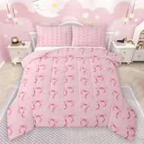 Feelyou Cartoon Bowknot Kids Bedding Comforter Set, Girly Pink Love Heart Twin Comforter Sets, Dreamy Princess Style Reversible Bedding Set, Breathable Home Decor, 2pcs