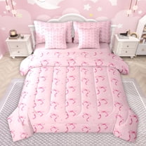Feelyou Cartoon Bowknot Kids Twin Bedding Sets 7-Piece, Girly Pink Love Heart Bedding Comforter Set, Dreamy Princess Style Reversible Sheet Sets, Breathable Home Decor