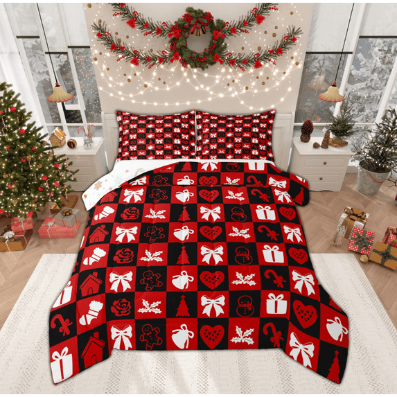 Feelyou Cartoon Bowknot Rose Full Size Comforter Sets for Teen, Princess Love Heart Bedding Comforter Set, Christmas Gifts Reversible Bedding Sets, Ultra Soft Home Decor, 3-Piece