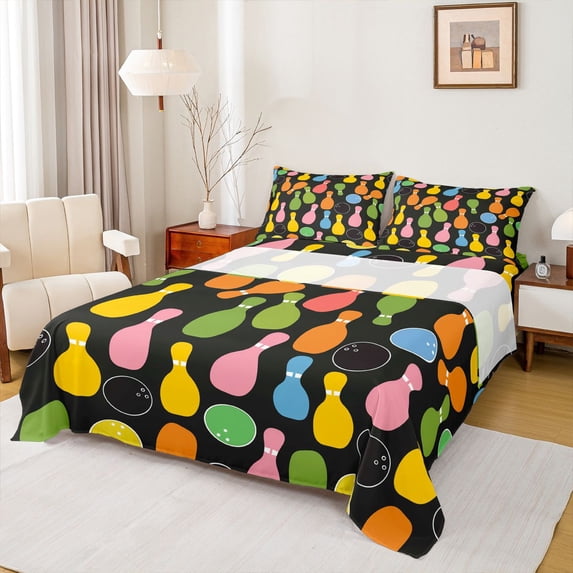 Feelyou Cartoon Bowling Full Size Sheets, Teens Kids Boys Girls Bed Sheets, 4-Piece