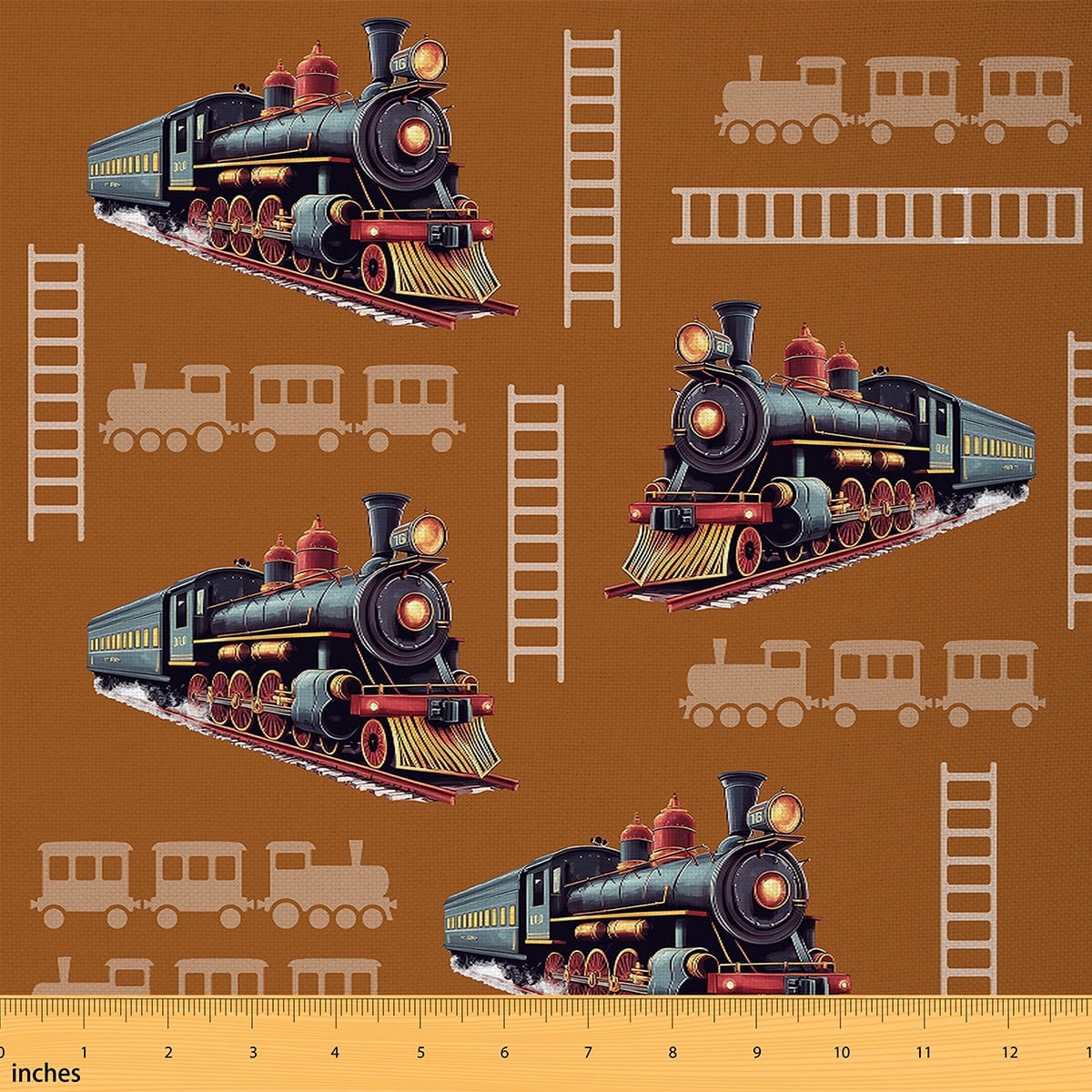 Feelyou Cartoon Brown Train Fabric by the Yard 3 Yards for Kids, Vehicle Truck Car Sewing Fabric, Railway Line Home Decor Fabric by the Yard, Ultra Soft Home Decor